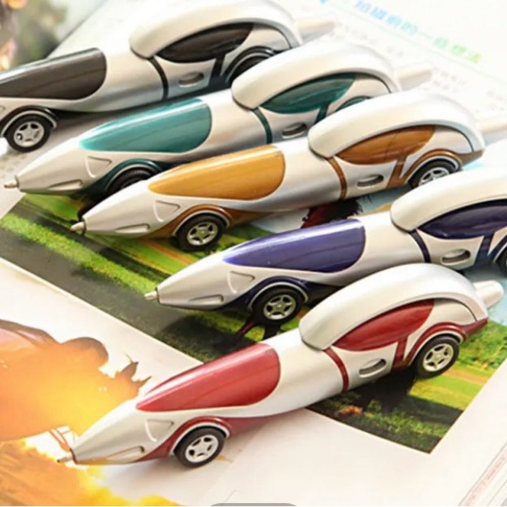 Kids Car-Shaped Retractable Ballpoint Pen - Red/White ( 1 )
